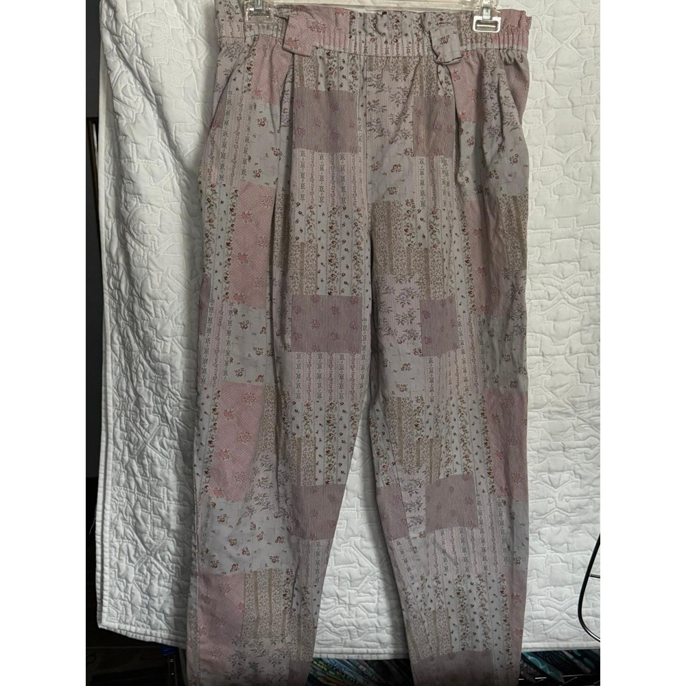 Vintage Main Street Patchwork Floral Tapered Pants Pink Cotton USA Made Large